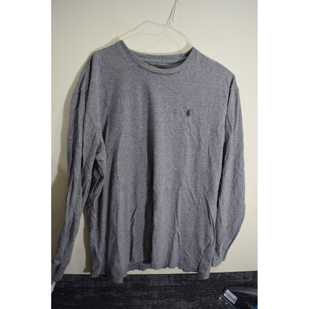 Polo Ralph Lauren MENS L/S Crewneck Soft T Shirt Heather Gray Dark Green Pony